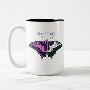 Caneca De Café Em Dois Tons Ela/Eles, Borboleta-Anã-Anã-Anã-Incêntrica