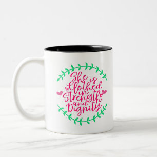 Caneca De Café Em Dois Tons Ela está vestida de força e dignidade -