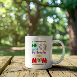 Caneca De Café Em Dois Tons Ele Conseguiu Da Mãe Dele, O Esporte Do Baseball D