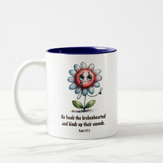 Caneca De Café Em Dois Tons Ele cura a escritura cristã quebrada