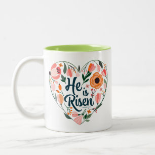 Caneca De Café Em Dois Tons Ele é Risen Boho Christian Heart Motif Inspiração