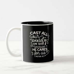 Caneca De Café Em Dois Tons Ele Se Importa Com Você – Citação Cristã Encorajad