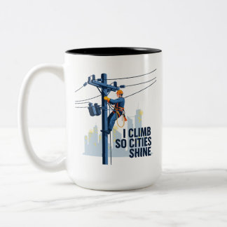 Caneca De Café Em Dois Tons Electrical Lineman Cityscape Appreciation Gift