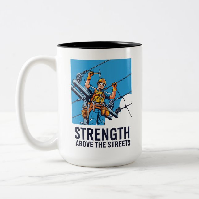 Caneca De Café Em Dois Tons Electrical Powerline Worker Graphic (Esquerda)