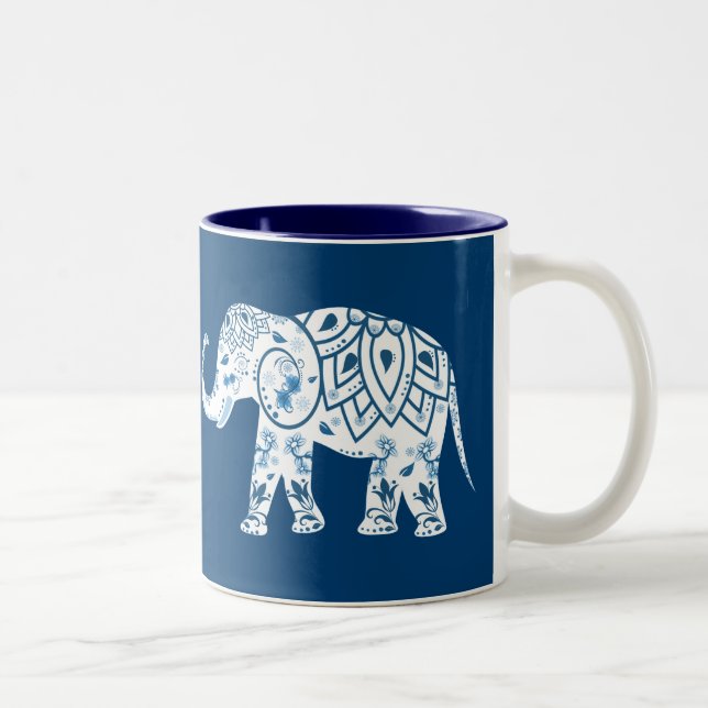Caneca De Café Em Dois Tons Elefante azul modelado ornamentado (Direita)