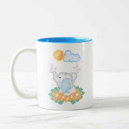Caneca De Café Em Dois Tons Elefante de Bebê Bonito com flores laranja