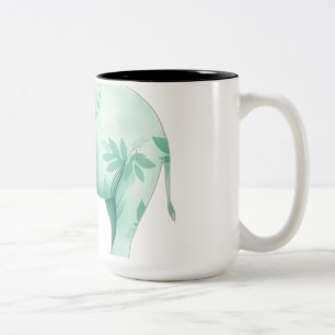Caneca De Café Em Dois Tons Elefante de Casa com Folhas de Selva