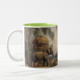 Caneca De Café Em Dois Tons Elefante de cena botânica com howdah também