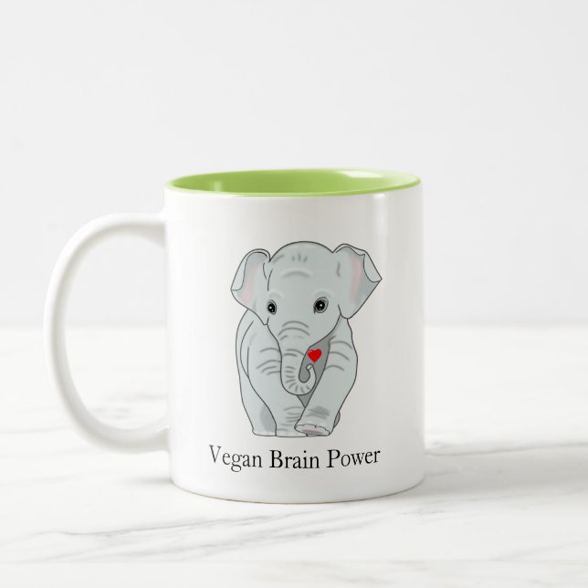 Caneca De Café Em Dois Tons Elefante de Poder Cerebral Vegano Segurando um Cor (Esquerda)