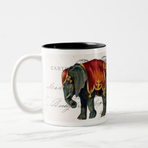 Caneca De Café Em Dois Tons Elefante do circo do vintage