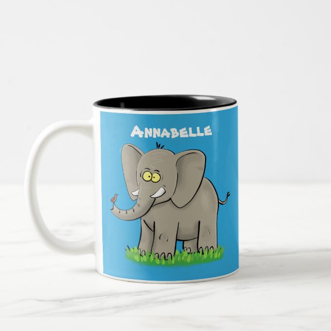 Caneca De Café Em Dois Tons Elefante engraçado e bonito com desenho animado de (Esquerda)