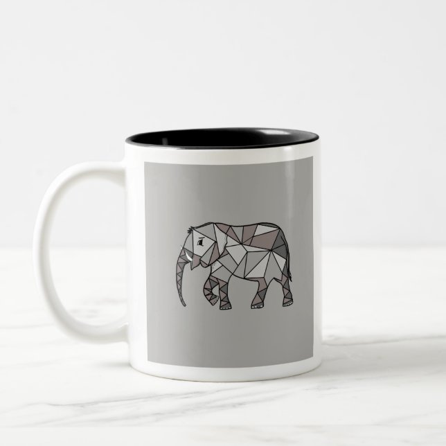 Caneca De Café Em Dois Tons elefante geométrico, cinza 2 de bispo (Esquerda)