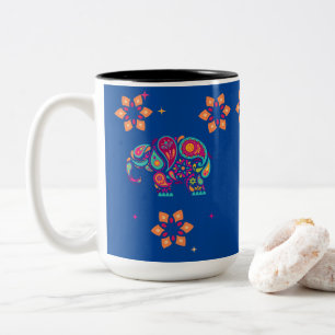 Caneca De Café Em Dois Tons elefante índio Diwali mandala