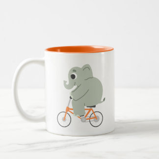 Caneca De Café Em Dois Tons Elefante Pequeno Em Uma Bicicleta