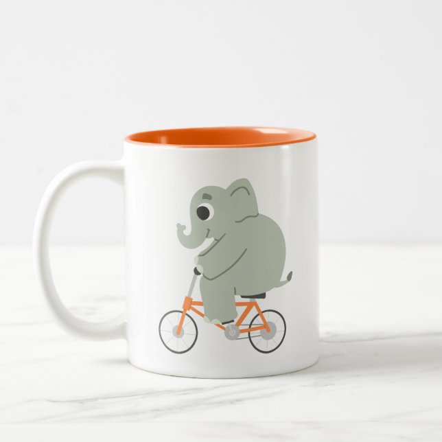 Caneca De Café Em Dois Tons Elefante Pequeno Em Uma Bicicleta (Esquerda)