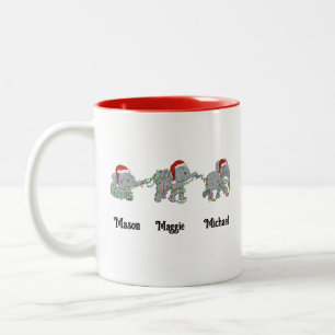 Caneca De Café Em Dois Tons Elefante Personalizado De Natal Com Nomes