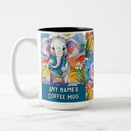 Caneca De Café Em Dois Tons Elefante segurando o grande livro Mug de café de d