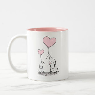 Caneca De Café Em Dois Tons Elefantes da mãe e do bebê com balões do coraç