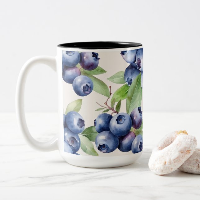 Caneca De Café Em Dois Tons Elegância de Amoranho de Aquarela (Com Donut)