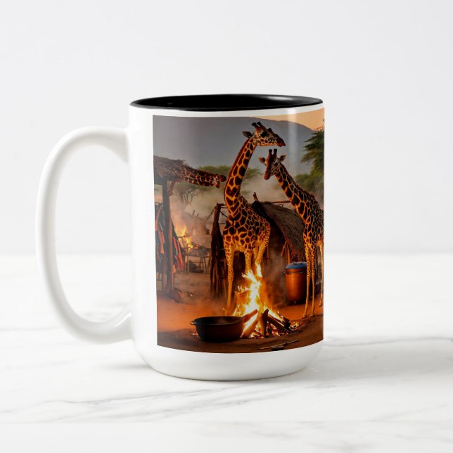 Caneca De Café Em Dois Tons Elegância na Selvagem: Silhouette majestosa Girafa (Esquerda)
