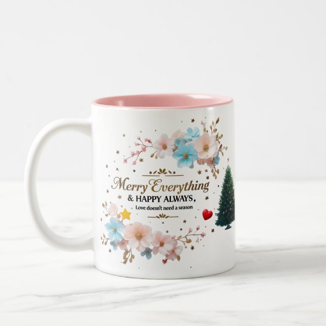 Caneca De Café Em Dois Tons Elegant Floral Holiday Coffee Cup (Esquerda)