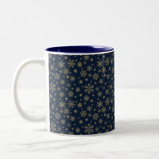 Caneca De Café Em Dois Tons Elegant Gold Snowflake Winter Pattern (Esquerda)