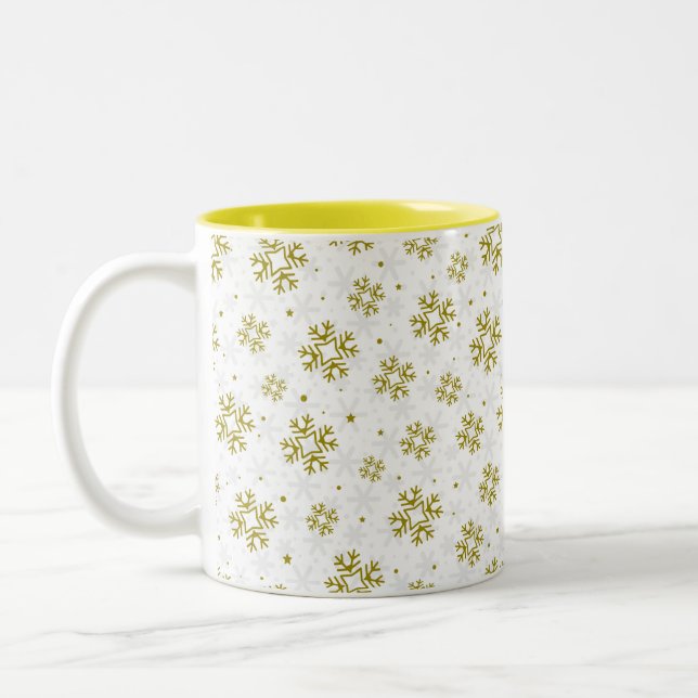Caneca De Café Em Dois Tons Elegant Gold Snowflake Winter Pattern (Esquerda)