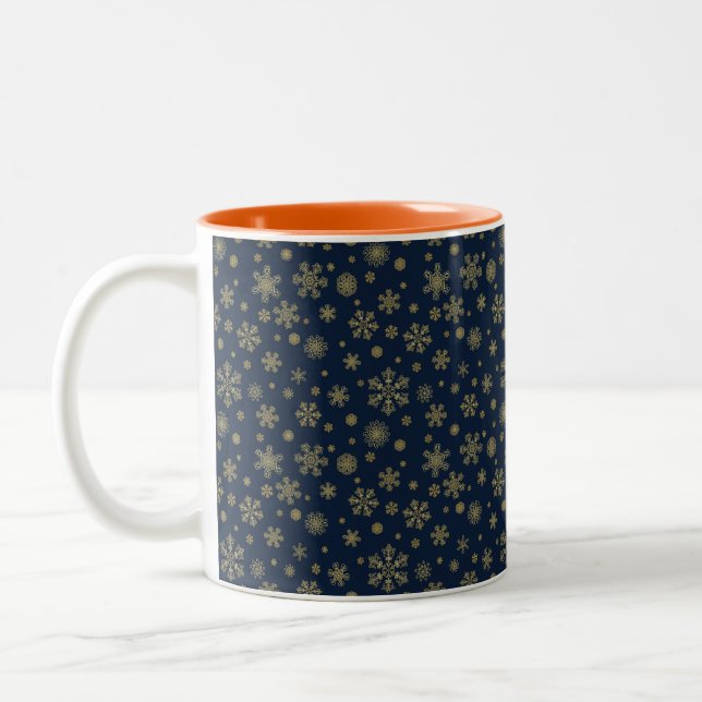 Caneca De Café Em Dois Tons Elegant Gold Snowflake Winter Pattern (Esquerda)