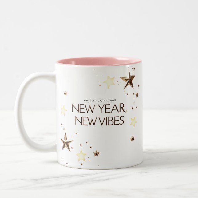 Caneca De Café Em Dois Tons Elegant Gold Stars "New Year, New Vibes (Esquerda)