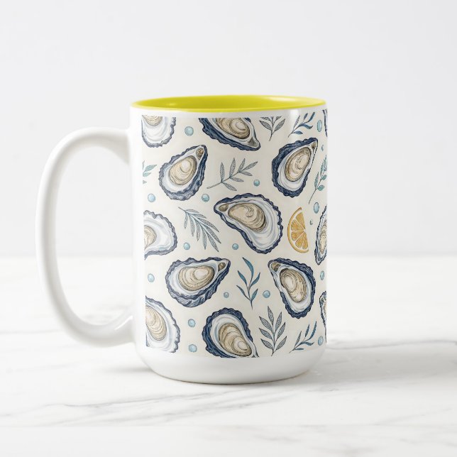 Caneca De Café Em Dois Tons Elegant Marine Oysters (Esquerda)