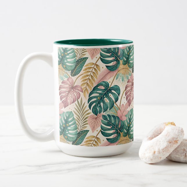 Caneca De Café Em Dois Tons Elegant Monsteras Gold (Com Donut)