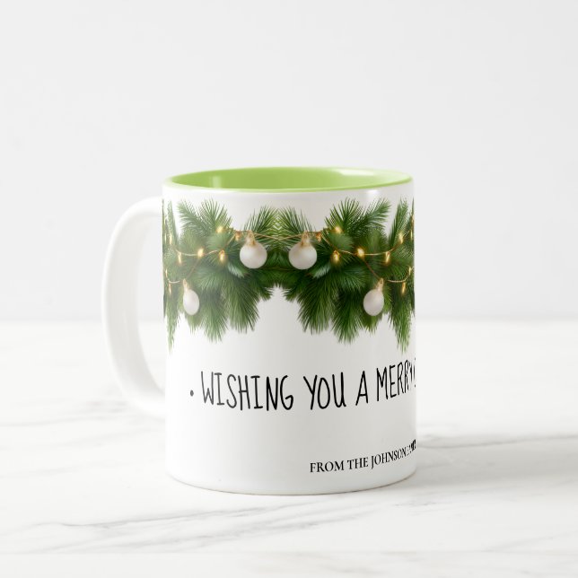 Caneca De Café Em Dois Tons Elegant Pine Garland Christmas Mug (Frente Esquerda)