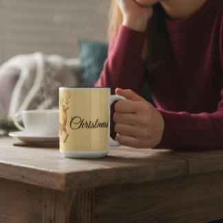 Caneca De Café Em Dois Tons Elegant Reindeer Merry Christmas Beige Holiday Mug
