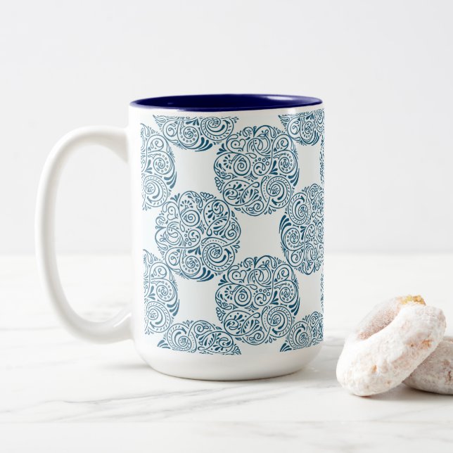 Caneca De Café Em Dois Tons Elegant Teal Swirl Pattern (Com Donut)