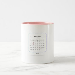 Caneca De Café Em Dois Tons Elegante agosto de 2023 calendário com design de c