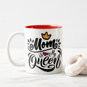 Caneca De Café Em Dois Tons Elegante Design Typografia Mãe É Minha Rainha