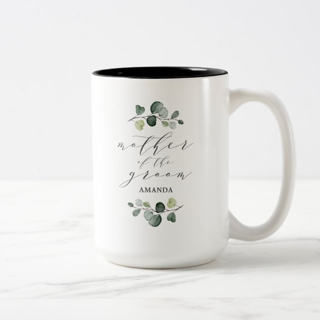 Caneca De Café Em Dois Tons Elegante Eucalipto Verde Mãe do Noivo (Direita)