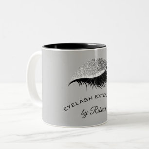 Caneca De Café Em Dois Tons Elegante Eyelash Silver Glitter Business Salon