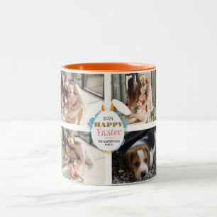 Caneca De Café Em Dois Tons Elegante felz pascoa Orelha Família Ovos Quatro Fo