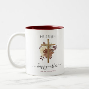 Caneca De Café Em Dois Tons Elegante Floral Felz pascoa Cross Christian