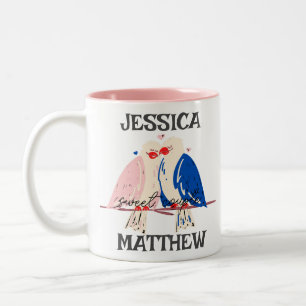 Caneca De Café Em Dois Tons Elegante Happy Valentines Day Doce Nome Do Casal