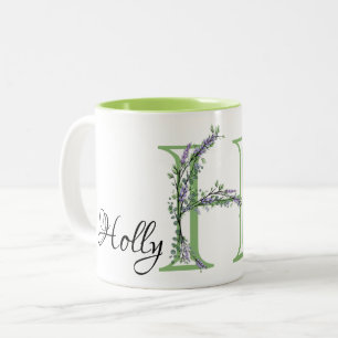 Caneca De Café Em Dois Tons Elegante - Letra alfabética H Lavanda Eucalyptus