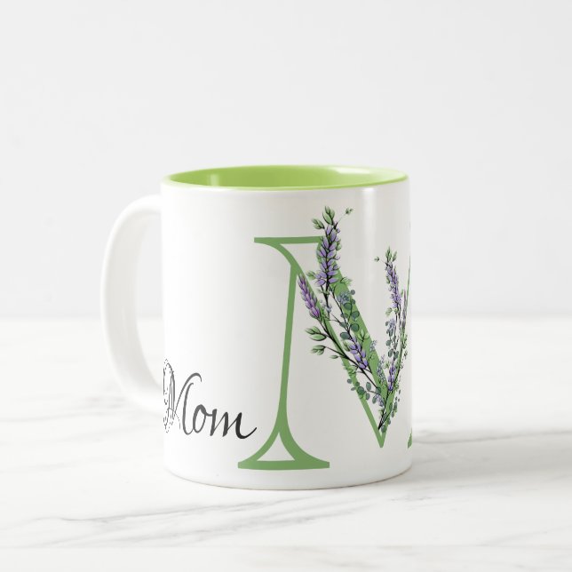 Caneca De Café Em Dois Tons Elegante Mãe Lavanda Eucalipto (Frente Esquerda)