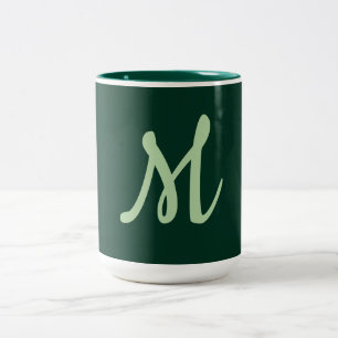 Caneca De Café Em Dois Tons Elegante Moderno Plano Verde Escuro Monograma de N