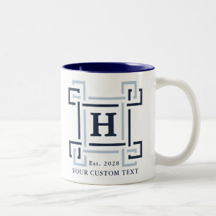 Caneca De Café Em Dois Tons Elegante Monograma Chave Grega Naval