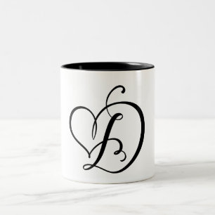 CANECA DE CAFÉ EM DOIS TONS ELEGANTE MONOGRAMA COR PRETA LETRA "D"