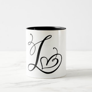 CANECA DE CAFÉ EM DOIS TONS ELEGANTE MONOGRAMA COR PRETA LETRA "L"