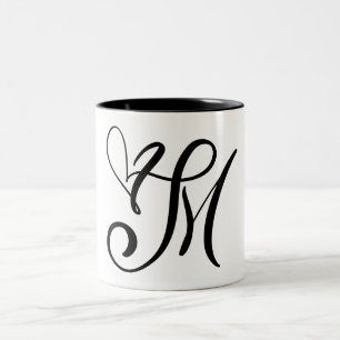 CANECA DE CAFÉ EM DOIS TONS ELEGANTE MONOGRAMA COR PRETA LETRA "M"