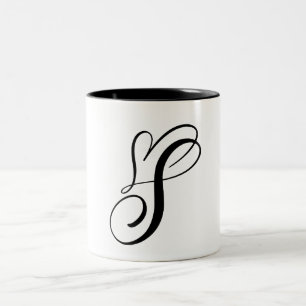CANECA DE CAFÉ EM DOIS TONS ELEGANTE MONOGRAMA COR PRETA LETRA "S"