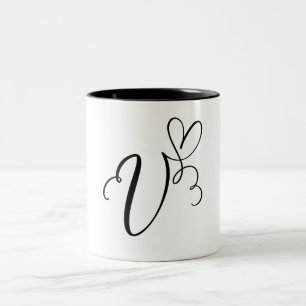 CANECA DE CAFÉ EM DOIS TONS ELEGANTE MONOGRAMA COR PRETA LETRA "V"
